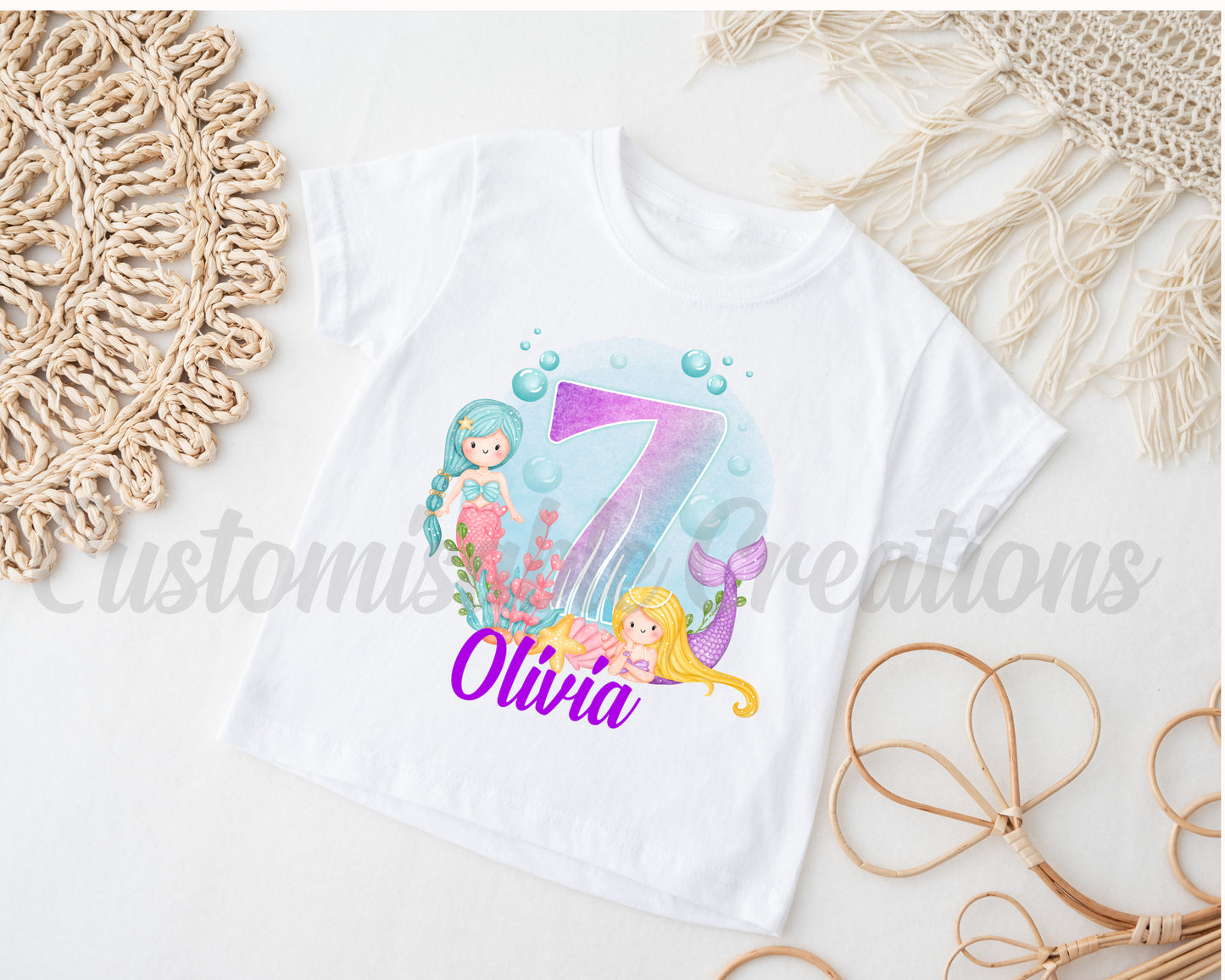 Light Skin Mermaid Birthday T-shirt