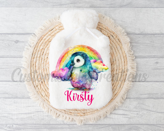 Rainbow Penguin Hot Water Bottle