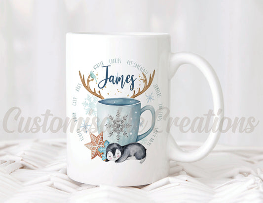 Blue Christmas Penguin Mug