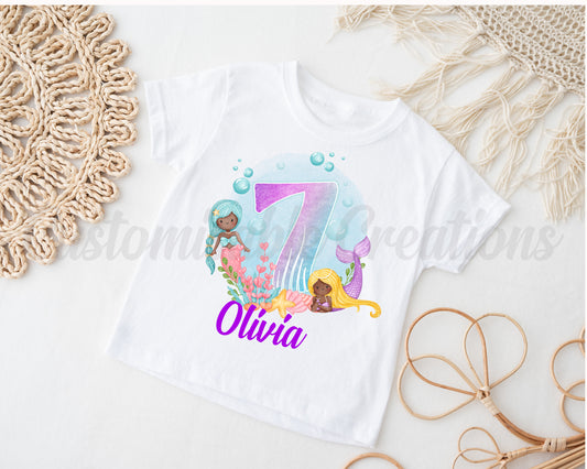 Dark Skin Mermaid Birthday T-shirt