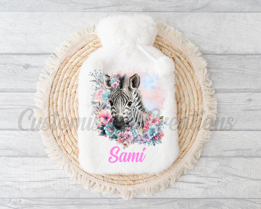 Pink Floral Zebra Hot Water Bottle