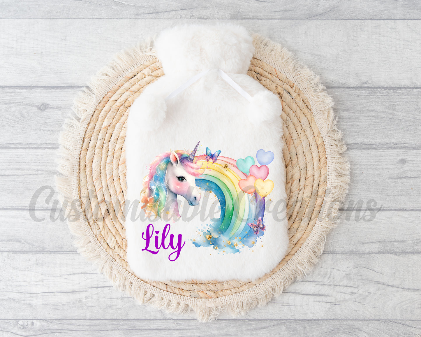 Rainbow and Hearts Unicorn Hot Water Bottle