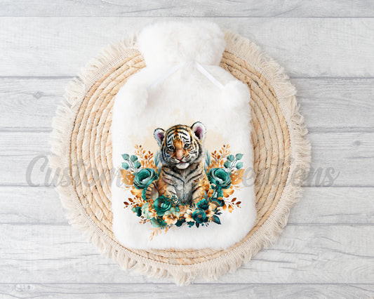 Teal Floral Tiger Hot Water Bottle