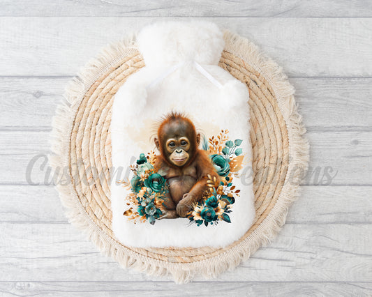 Teal Floral Orangutan Hot Water Bottle