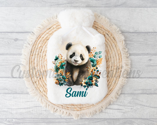 Teal Floral Panda Hot Water Bottle