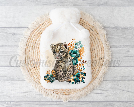 Teal Floral Leopard Hot Water Bottle