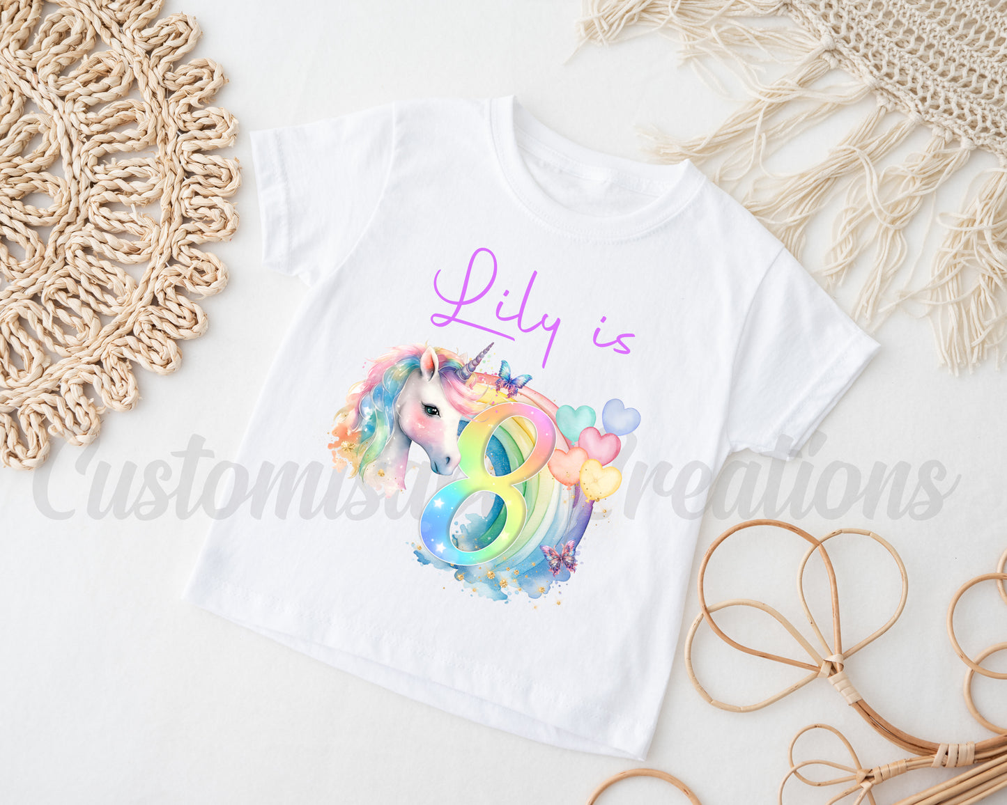 Unicorn Over The Rainbow Birthday T-Shirt